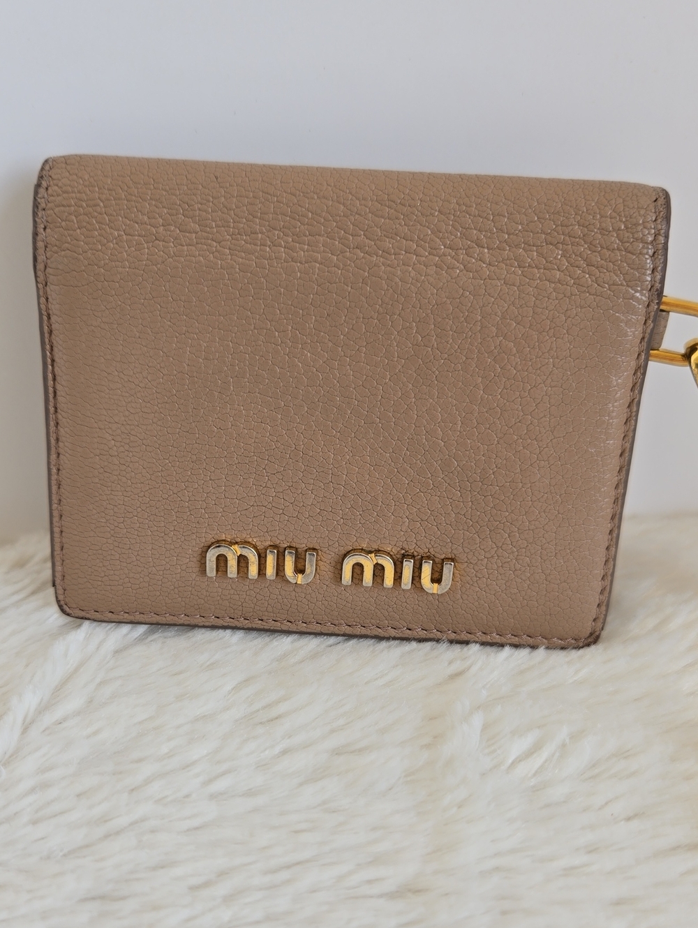 Miu Miu Tan Leather Card Holder Wallet w/ Chain Strap